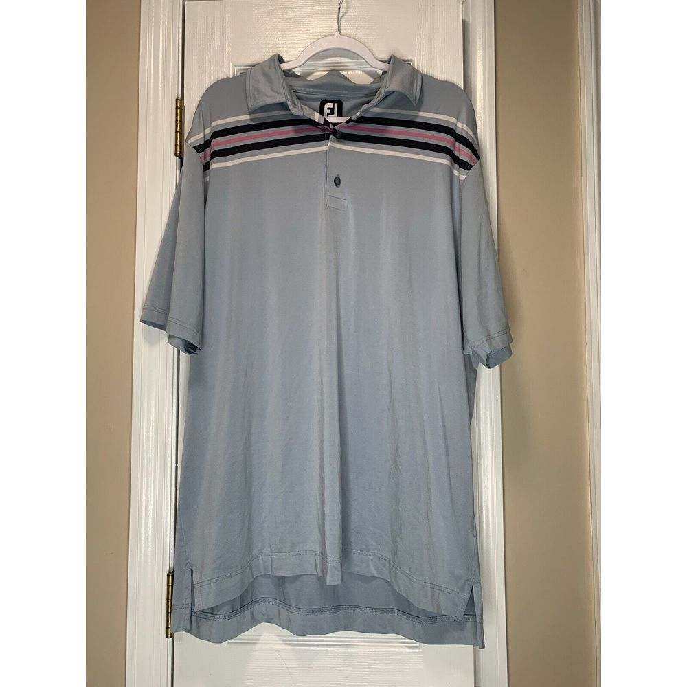 Mens Footjoy Golf Polo Blue Navy Pink Striped XXL 2XL